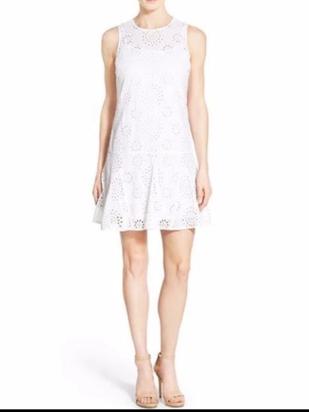 Michael Kors Fit and Flare Godet White Eyelet Sundress Shift Dress Size 2